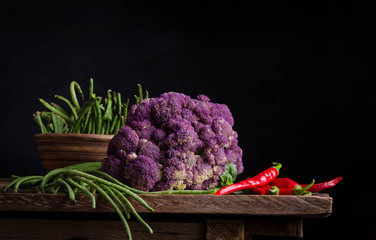 Image of Vegetable. Fresh vegetables  on rustic table printed on Printed Glass Splashbacks