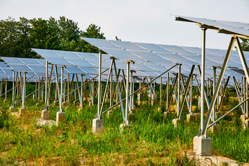 Fototapeta premium Solar photovoltaic cells built with steel supports