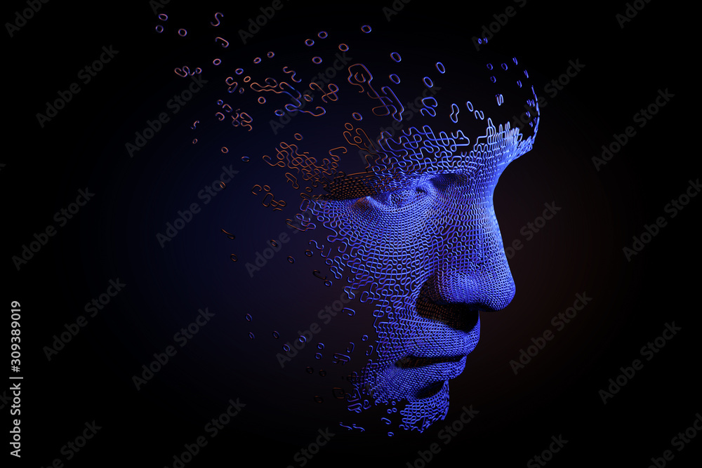 Wall mural abstract digital human face. artificial intelligence concept of big data or cyber security. 3d illus