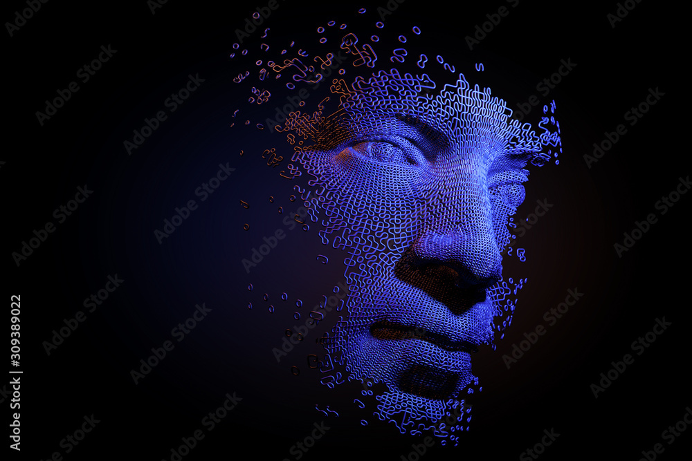 Wall mural abstract digital human face. artificial intelligence concept of big data or cyber security. 3d illus