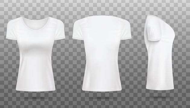 White women's t shirt mockup set isolated on white background