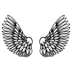 illustration of wings in tattoo style isolated on white background. Design element for logo, label, badge, sign