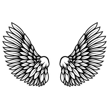 illustration of wings in tattoo style isolated on white background. Design element for logo, label, badge, sign