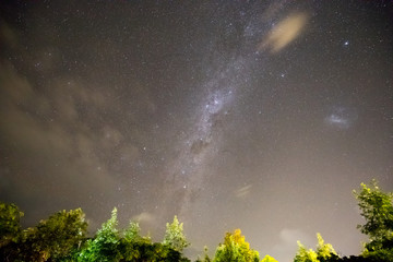 The Milky Way, the Large Magellanic Cloud and the stars of the southern sky seen from Easter Island. Hanga Roa, Easter Island, Chile