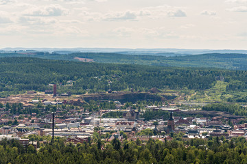 Obraz premium Aerial view of the Swedish mining town Falun, from the top of the ski jumping tower