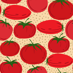 Seamless pattern with red tomatoes on white background.