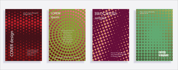 Minimalistic cover design templates. Layout set for covers of books, albums, notebooks, reports, magazines. Star, dot halftone gradient effect, flat modern abstract design Geometric mock-up texture