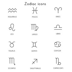 Thin line zodiacal signs
