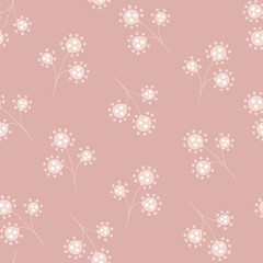 Floral seamless pattern. Hand drawn doodle vector illustration. Pink berries on a dark pink background. Vector for design textile, paper and greeting cards.