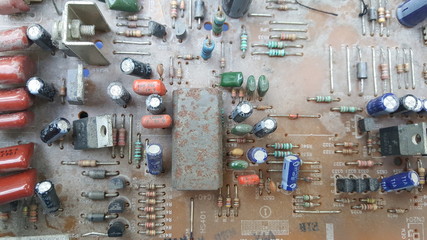 Old electronic circuit board And there is a lot of dust