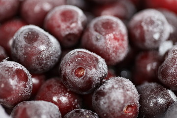 frozen cherry close up, keep fresh berries for the winter in the fridge 