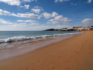 Beautiful long beach in Albufeira in Portugal