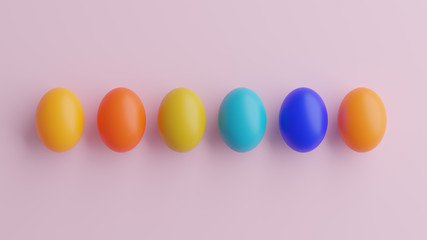 Colorful easter eggs on pinkbackground