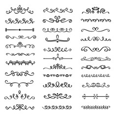 Decorative page divider. Vintage decor lines, luxury wedding frame line and ornate swirl dividers. Border frames, ornate swirls floral pages divider. Calligraphic isolated vector icons set