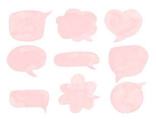 Blush pink speech bubbles Watercolor chat thought Text clouds Hand drawn brush strokes