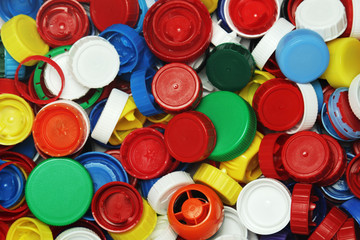 Plastic bottle caps collected for recycling	