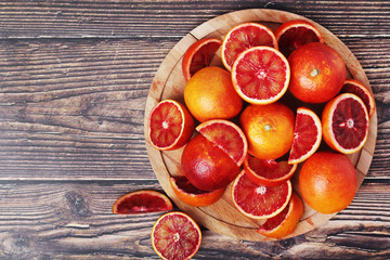 Red oranges with copy space background	