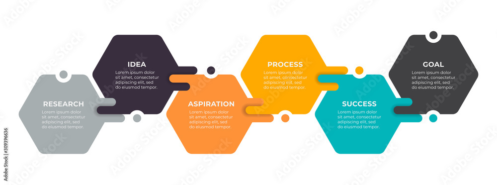 Poster vector infographic label design with hexagon template. business concept with 6 options, steps or pro