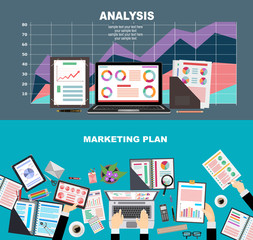 Flat design illustration concepts for business analysis and planning, financial strategy, consulting,project management and development. Concept to building successful business
