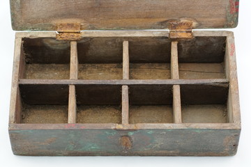 Antique box opened made of wood
