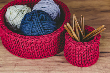 Crochet red baskets for Home