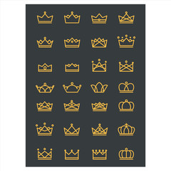 Set of crown in modern thin line style. High quality black outline symbols for web site design and mobile apps. Simple linear crown pictograms on a white background