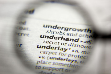 The word or phrase Underhand in a dictionary.