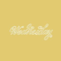 Week day lettering. Wednesday. Hand drawn modern calligraphy brush pen style.  White outline on nude background.  Calligraphic element for design. Vector illustration. 