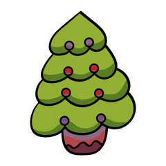 Vector christmas Christmas tree with ornaments, Vector illustration of a Evergreen tree on a white background. Isolated.