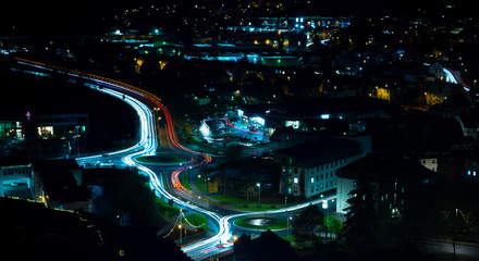 View of a roundabout traffic by night