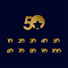 50 Years Anniversary Star Ball Gold Celebration set Vector Template Design Illustration