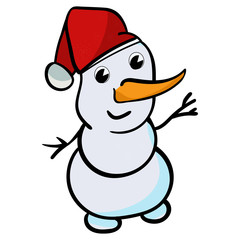 Snowman in a red cap. Cheerful Snowman Vector illustration.