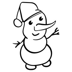 Snowman in a red cap. Cheerful Snowman Vector illustration. Coloring page adult and kids.