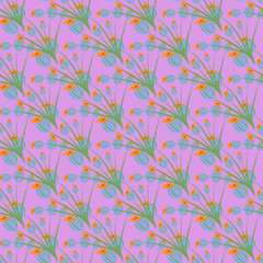 Flora and fauna pattern in hight quality ready for textile, paper or web design. Wild forest flowers and birds seamless pattern. Colorful design. Vector illustration