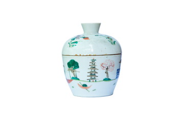 white pot ceramic terracotta earthenware antique isolated .