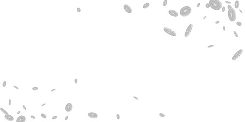 Chinese yuan coins falling. Scattered black and wh