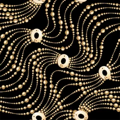 Behang Gouden ketting naadloos op zwarte achtergrond. Mode illustratie. Naadloos patroon abstract ontwerp. Vector © sam2211