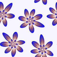 Fototapeta na wymiar Seamless repeat pattern with flowers in blue and gold on white background. drawn fabric, gift wrap, wall art design.