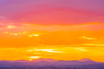 Beautiful landscape with sunrise or sunset over mountain