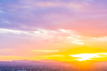 Beautiful landscape with sunrise or sunset over mountain