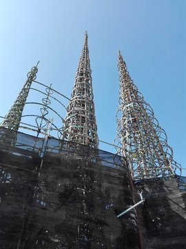 Los Angeles, California – September 10, 2018: WATTS TOWERS by Simon Rodia, architectural structures, located in Simon Rodia State Historic Park, LOS ANGELES