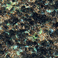 Background of turquoise, golden and dark colored raw marble