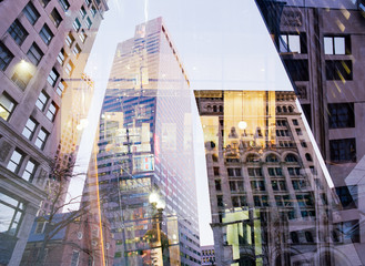 Multiple Exposure of Tall Buildings and a Cafe in Boston Massachusetts