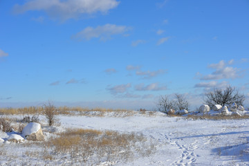 Snow in the mountains in winter. Winter landscape