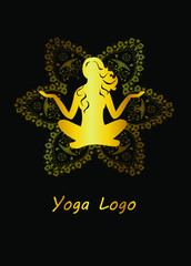 Illustration - mandala with beautiful woman on the theme of yoga.