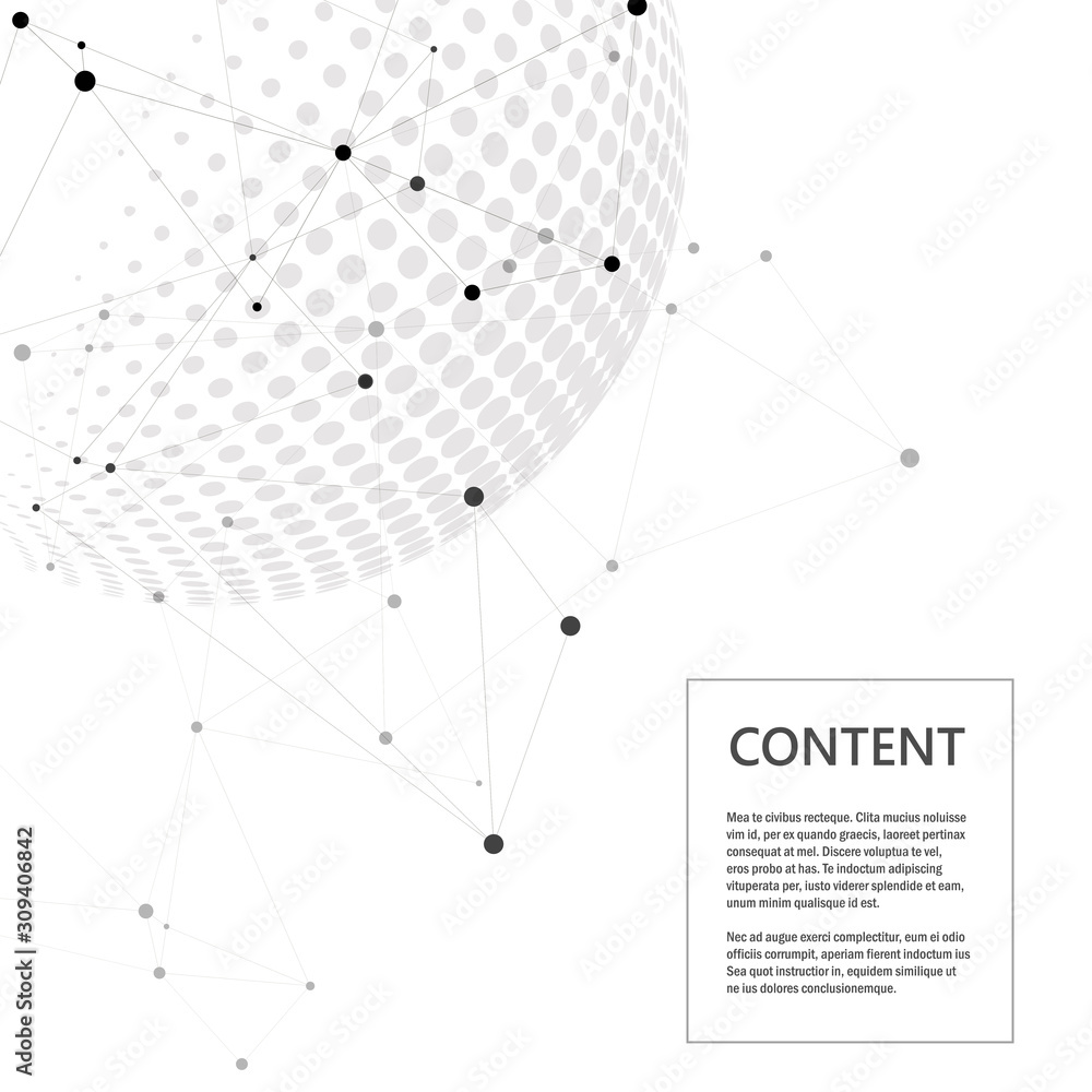 Poster Vector halftone spheres with world globe and connect concept design illustration