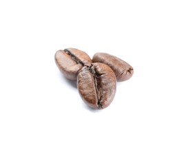 Coffee beans isolated on white background, close up