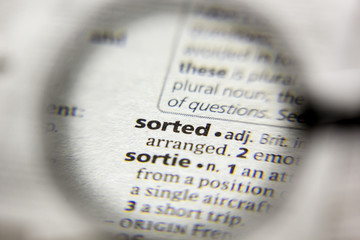 The word or phrase Sorted in a dictionary.