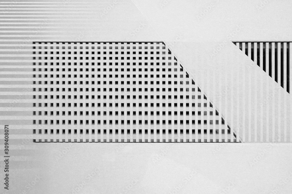 Aufkleber lath structures viewed as regular stripes and checkers pattern in shades of gray. interior design of
