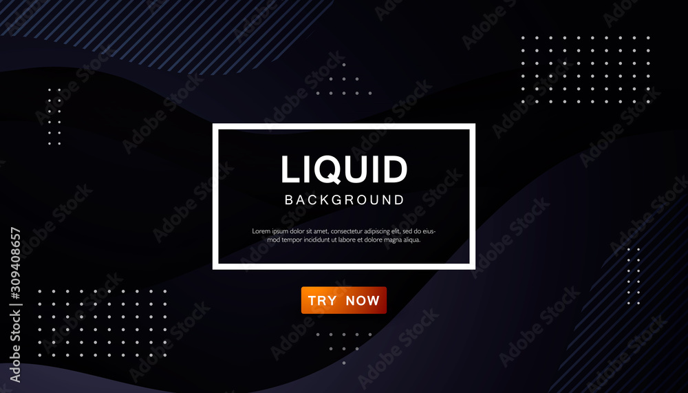 Poster dynamic abstract wavy background. modern black light fluid shape with geometric dots composition